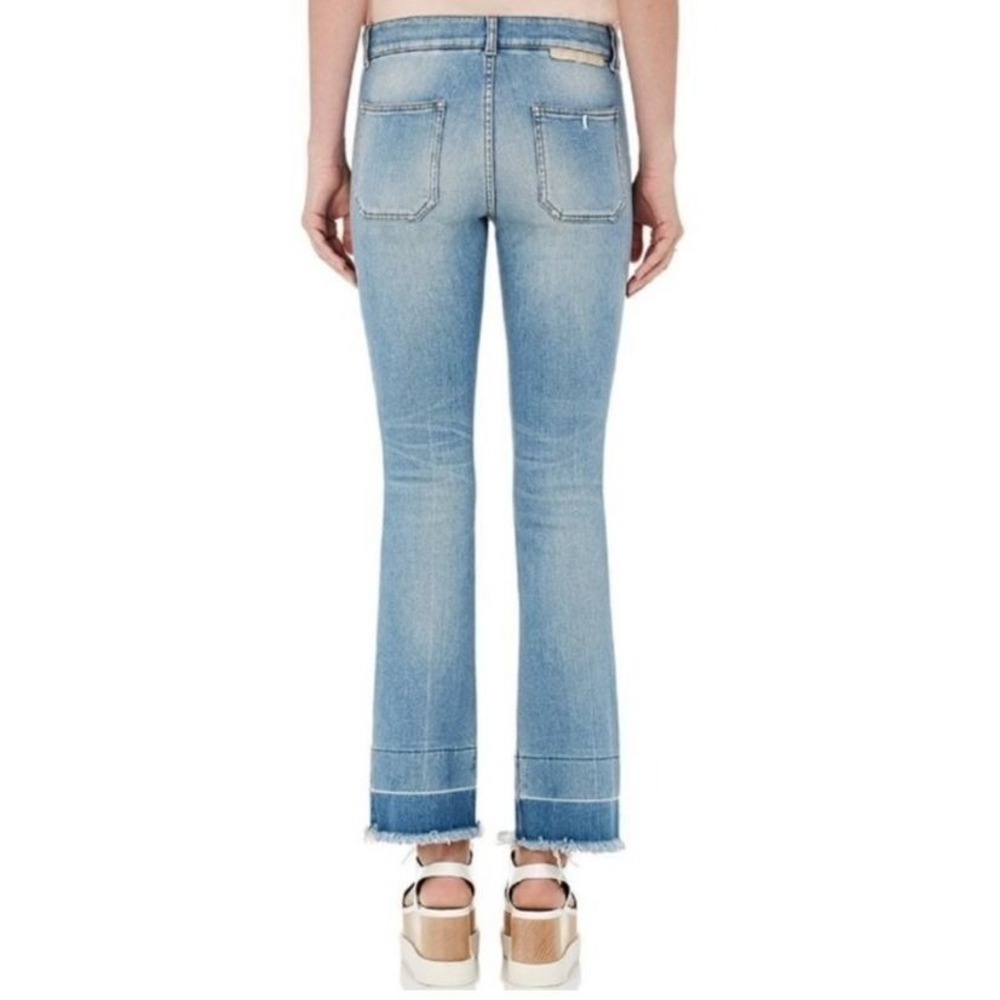 Stella McCartney Flare Jeans Light Wash Patch Pocket Frayed Hem Blue Size 31